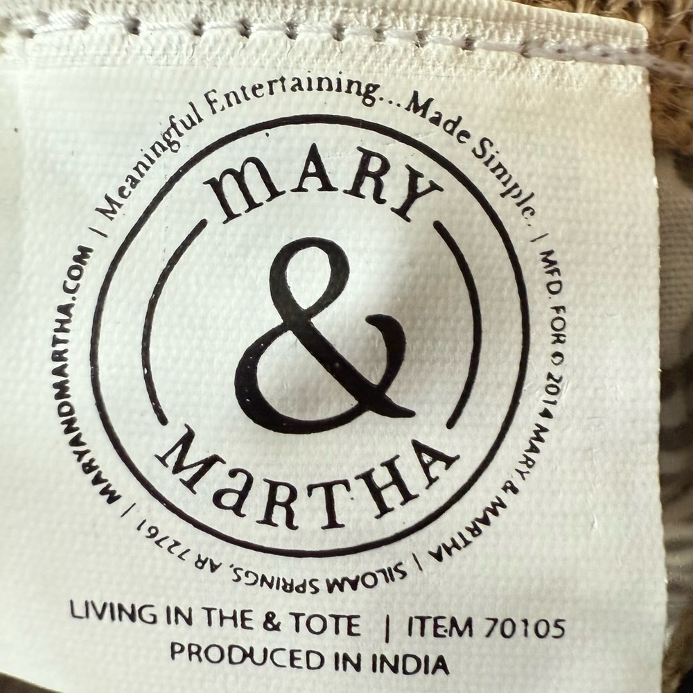 Mary & Martha Ampersand Burlap Lined Tote Bag with Black Handles NEW - Picture 5 of 10